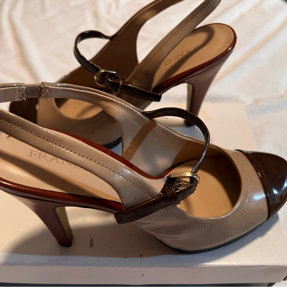 Franco Sarto Brown and Cream Heels with Stiletto Design